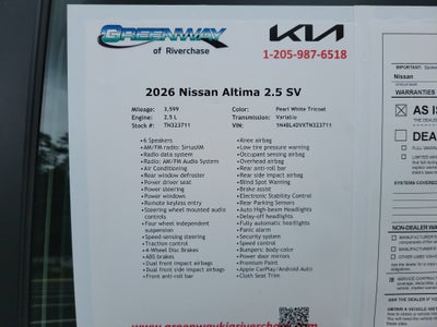 2026 Nissan Altima 2.5 SV