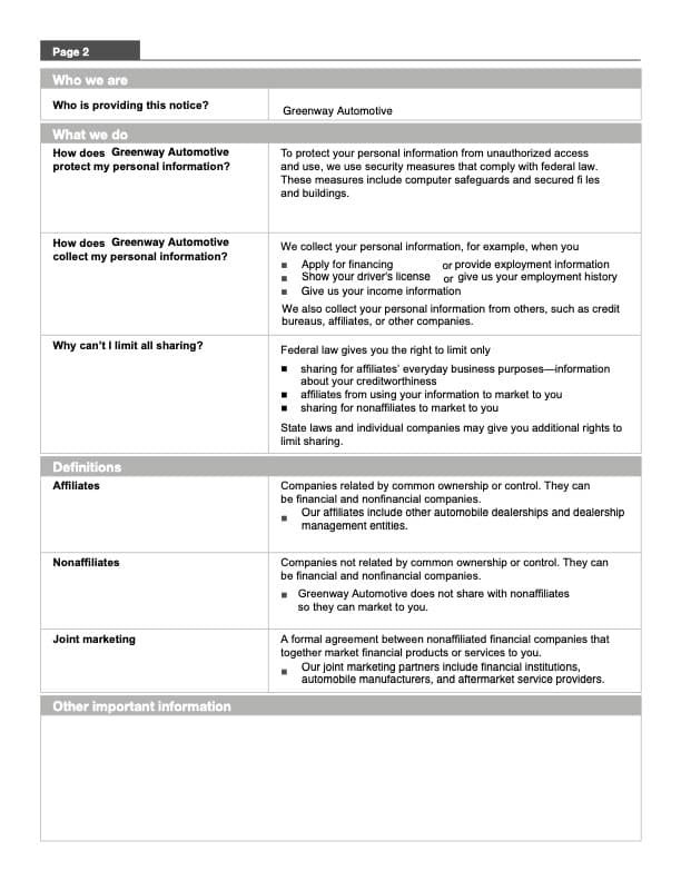 Privacy Policy page one